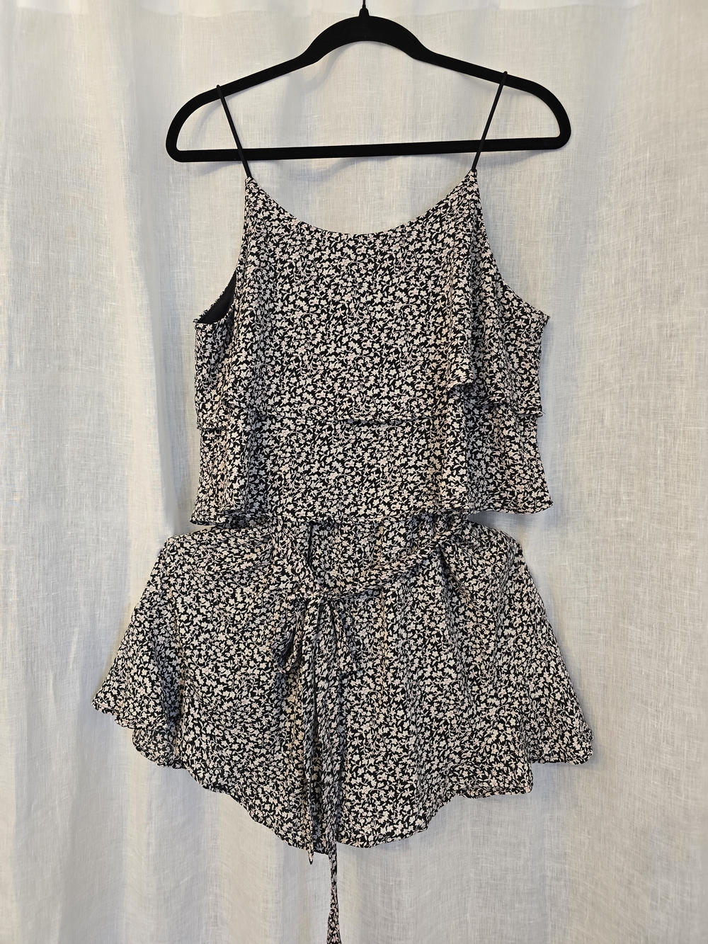 Floral Print Black and White One-Piece Romper